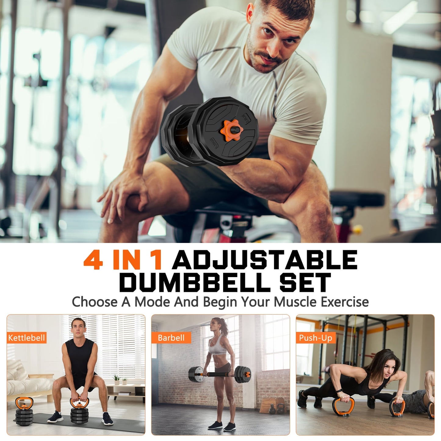  44Lb 4-In-1 Adjustable Dumbbells Set - Versatile Free Weights for home fitness