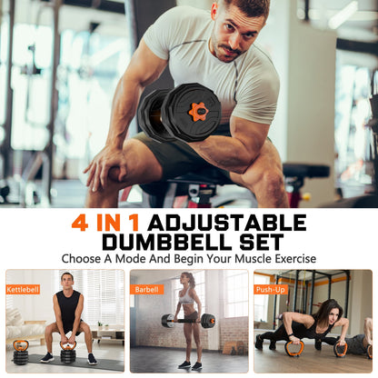  44Lb 4-In-1 Adjustable Dumbbells Set - Versatile Free Weights for home fitness