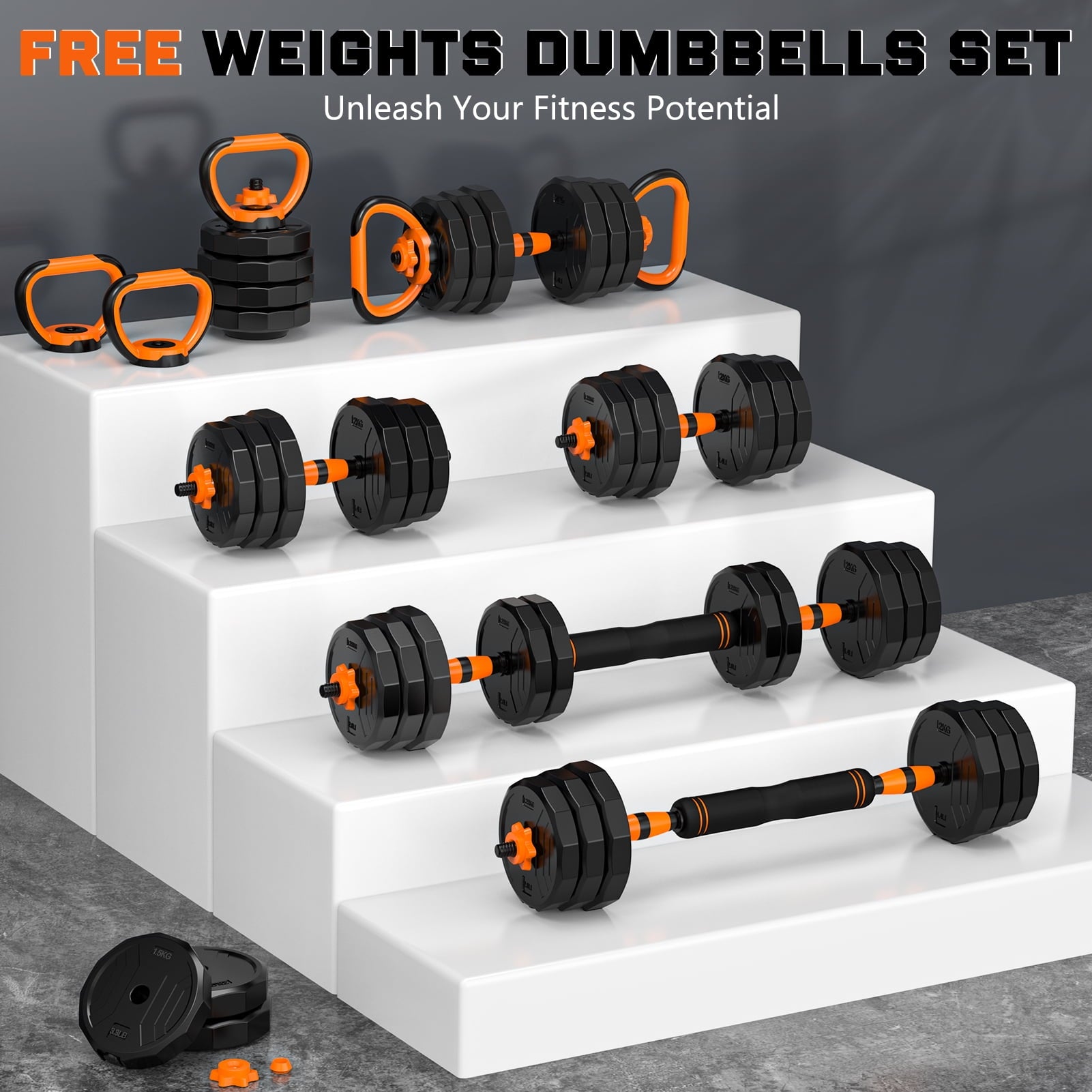  44Lb 4-In-1 Adjustable Dumbbells Set - Versatile Free Weights for home fitness